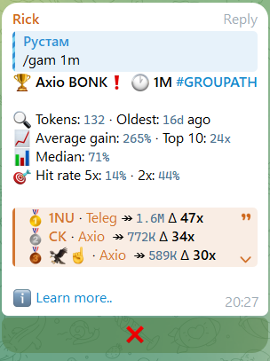 axioscan's tweet image. Our free bot will remain free. In addition, we are announcing access to two paid bots with fewer calls and a stable win rate of 45-47% over the last two months. The cost is low and will be specified in the next post.