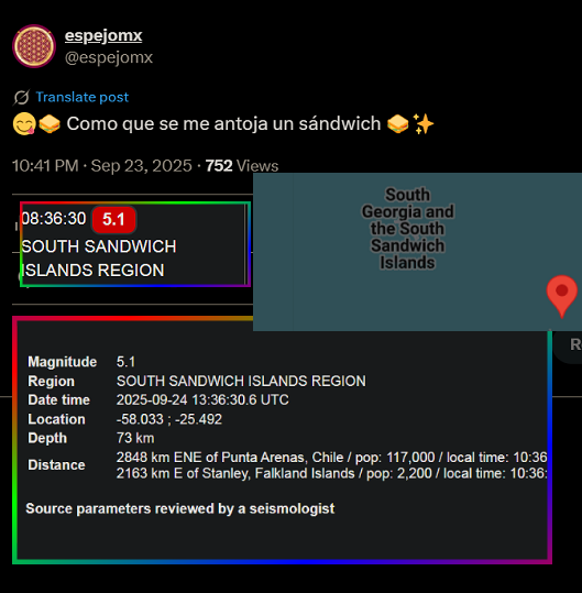 🥪✨ “Listo mi sándwich sísmico de las Islas Sandwich… ¿quién más quiere probar? 😅”