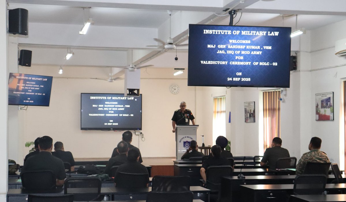 artrac_ia's tweet image. "𝐈𝐧𝐬𝐭𝐢𝐭𝐮𝐭𝐞 𝐨𝐟 𝐌𝐢𝐥𝐢𝐭𝐚𝐫𝐲 𝐋𝐚𝐰”

The Second Senior Officers Law Course, concluded on 24 Sept 2025 at the Institute of Military Law, #IML, New Delhi. 

Col/Lt Col Rank Officers of #JAG Department were trained on advance concepts of military law &amp;amp; leadership
