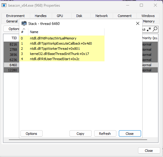 Evading stack trace with Cobalt Strike sleep mask + tail calls + ThreadPoolWork. Inspired by previous work about TpAlloc by <a href="/NinjaParanoid/">Chetan Nayak (Brute Ratel C4 Author)</a>
