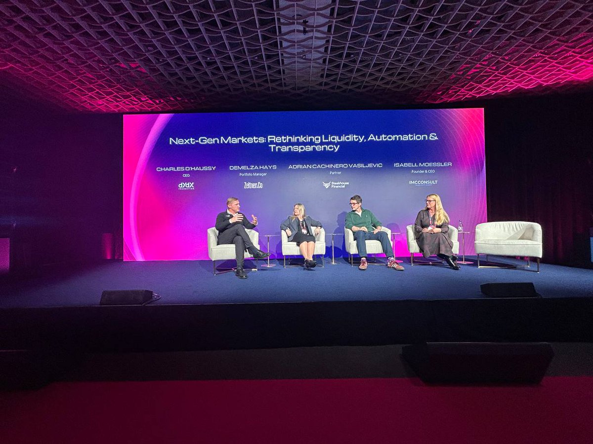At CV Summit Zurich 2025, dYdX Foundation CEO <a href="/charlesdhaussy/">Charles | dYdX</a> joined  <a href="/CryptoPhD/">Demelza Hays, Ph.D.</a> of Zeltner &amp; Co., Adrian Cachinero Vasiljevic of <a href="/SteakhouseFi/">Steakhouse Financial</a>, and Isabell Moessler of IMC Consult on the panel: Next-Gen Markets: Rethinking Liquidity, Automation &amp; Transparency.

Here are the key