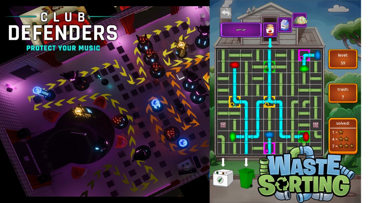 Dieses Wochenende (27. – 28.09.25) stellen wir auf der @HiroCon im Saarbrücker E-Werk aus.
1) Club Defenders: Unser Action Tower Defense Game 
2) Waste Sorting: Unser in Kürze erscheinendes (03.11.25) Rätselspiel

#gamedev #indiedev #videogames #towerdefense #puzzle