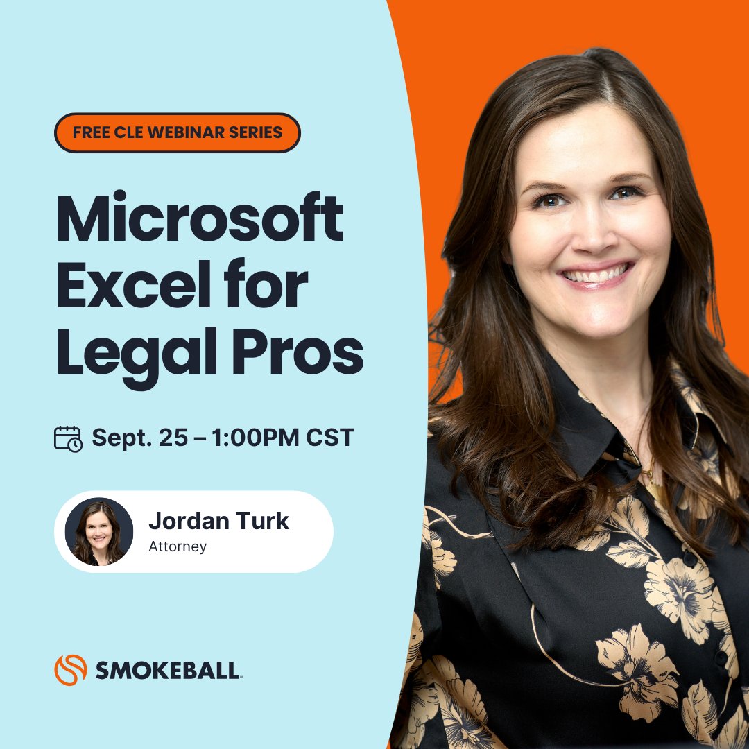 SmokeballNews's tweet image. Join attorney @JordanLTurk tomorrow at 1P CST for this final Back to School series webinar session and learn how to make Excel your new favorite law firm tool!

🔗 Register here: bit.ly/45YeGrL

#LegalSoftware #CLE #MicrosoftExcel #LegalProductivity #ExcelTips #Attorneys