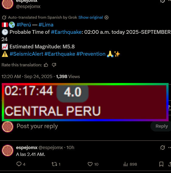 🙏 “Dispensen, no fue tan fuerte como lo esperaba: M4.0 en vez de M5.8. Gracias por la comprensión. 💙
#Perú #Sismo