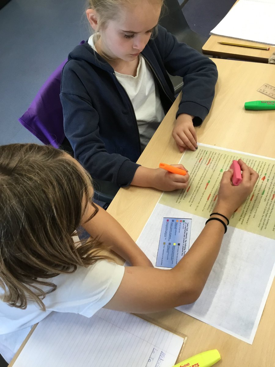 LancotSchool's tweet image. 📚 Year 6 explored the key features of a narrative in English today! Using a modelled text inspired by their novel study Street Child by Berlie Doherty, the children worked in pairs to colour-code and identify each feature. #Year6English #StreetChild #NarrativeWriting