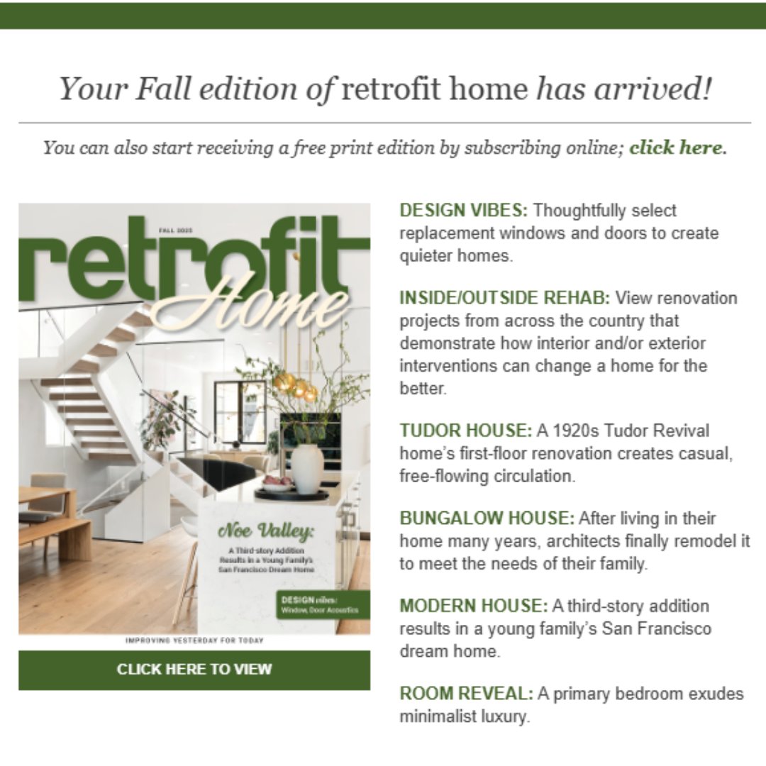 retrofit (@retrofitmag) on Twitter photo 🍂 The Fall edition of #RetrofitHome is here! From quieter, more comfortable homes to interior + exterior updates that transform everyday living, this issue is full of inspiring design and renovation stories.
Subscribe today: ow.ly/UeAT50X11jH #HomeDesign #DreamHomes 🍂 The Fall edition of #RetrofitHome is here! From quieter, more comfortable homes to interior + exterior updates that transform everyday living, this issue is full of inspiring design and renovation stories.
Subscribe today: ow.ly/UeAT50X11jH #HomeDesign #DreamHomes