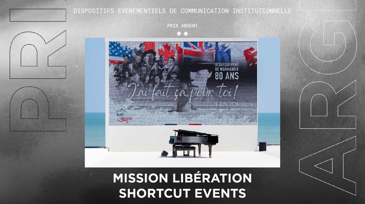 Strategies's tweet photo. GP Stratégies de la Communication Evénementielle 2025 – Dispositifs évènementiels de communication institutionnelle : un ARGENT pour @Mission80ans et l’agence #ShortcutEvents pour la réalisation « J’ai fait ça pour toi - Cérémonie internationale commémorative du 80ème anniversaire du débarquement ». Bravo à eux !

#gpstrat #Evenementiel