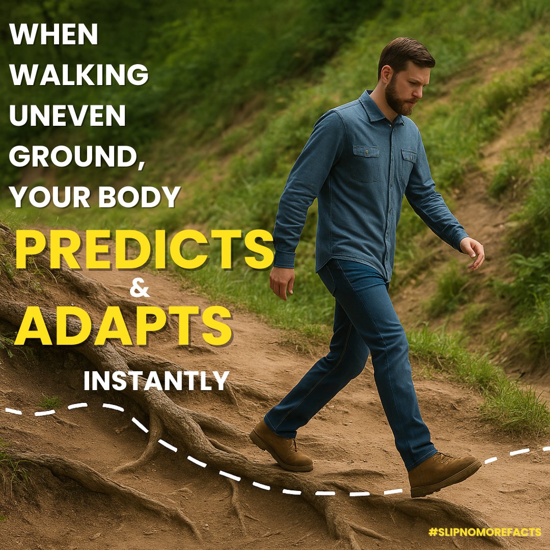 ⚡ Walking science:
✅ Your body looks ahead
✅ Detects dips &amp; bumps
✅ Adapts gait in milliseconds
All to save energy &amp; prevent slips.
Nature’s built-in safety system 👣
#SlipNoMoreFacts