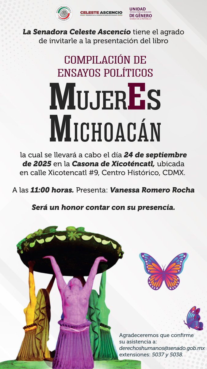 ¡Únete a nosotras hoy! A las 11:00 am en la Casona de Xicoténcatl, presentamos "MujerEs Michoacán" con la destacada Vanessa Romero Rocha. 📚💜 ¡No te pierdas esta oportunidad de conocer las historias y reflexiones de mujeres inspiradoras! 💪🏽

#MujerEsMichoacán