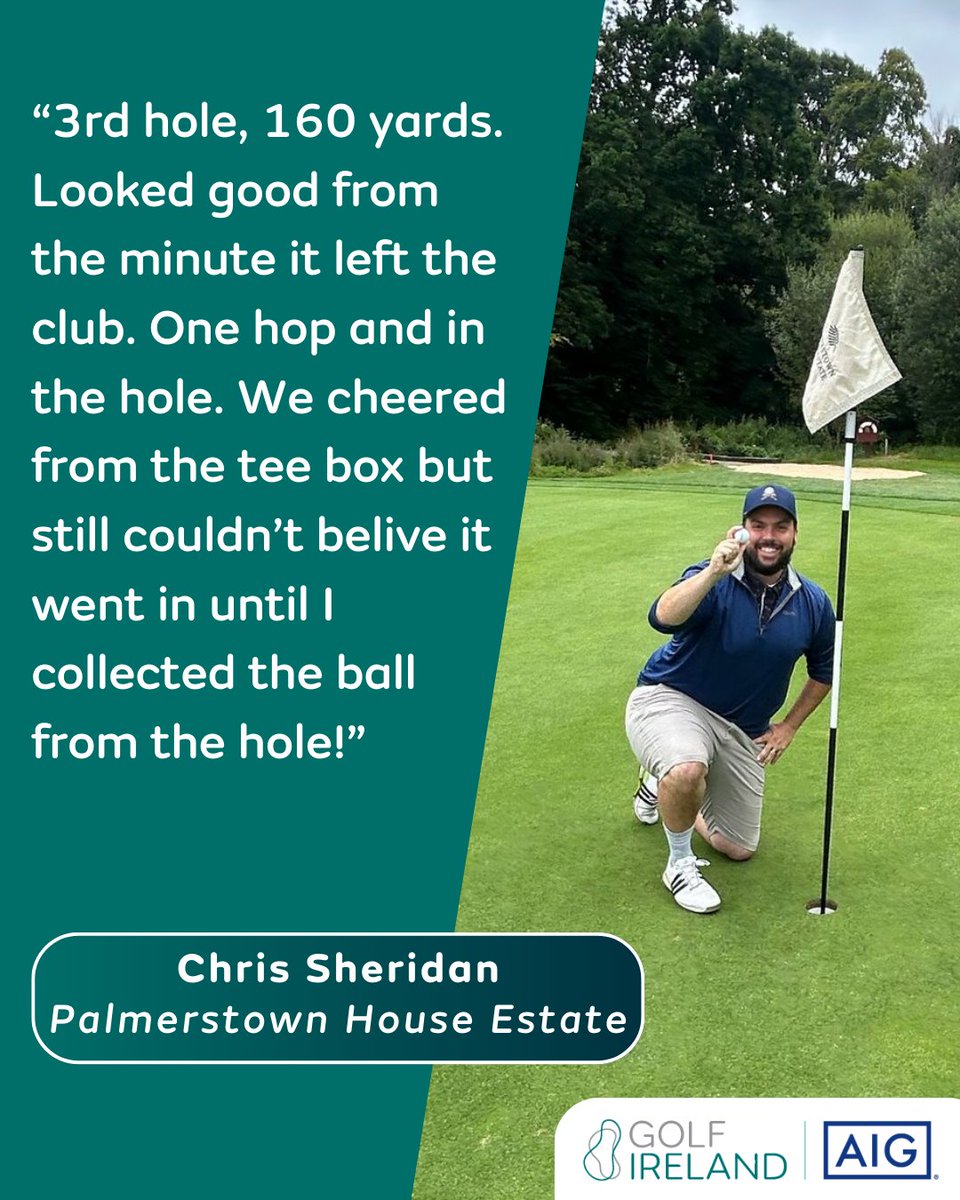 Congratulations to Chris Sheridan of <a href="/PalmerstownHE/">Palmerstown House Estate Golf Club</a> who is the <a href="/AIGIreland/">AIG Ireland</a> Hole-In-One Club prize draw winner for August! 👏 🥳 

Made an ace this month? Make sure to enter our September draw here: golfireland.ie/hole-in-one-cl…

#HoleInOneClub