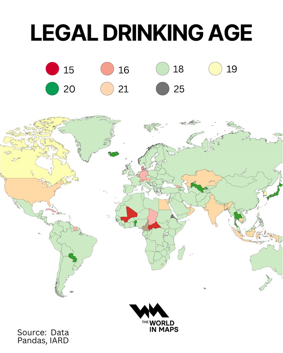 Legal drinking age by country 🥂
