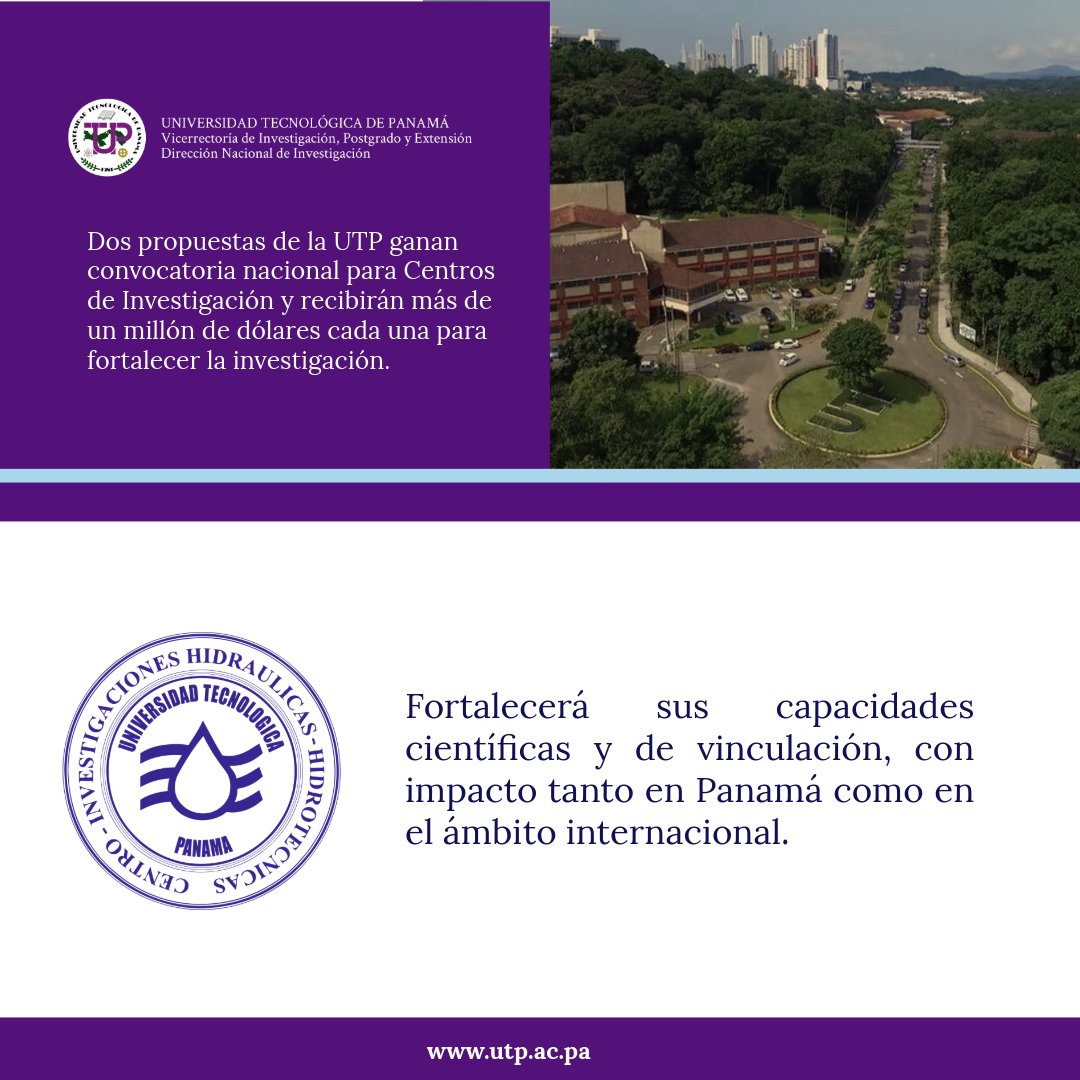 La @UTP_Panama recibirá más de 2 millones de dólares para fortalecer sus centros de investigación. Dos proyectos ganadores impulsarán innovación y desarrollo sostenible en el país.