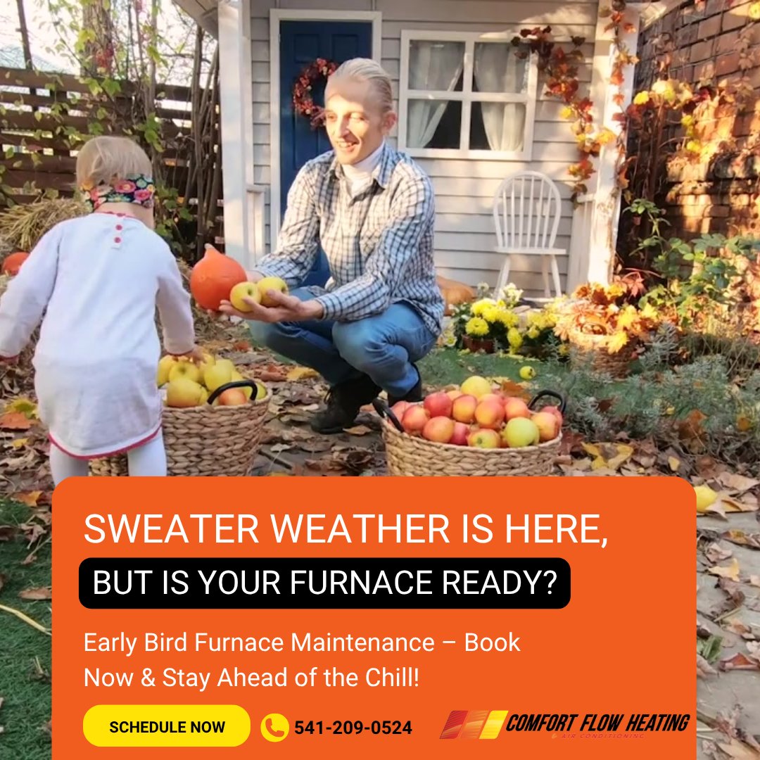 ComfortFlow's tweet image. Sweater weather outside, cozy comfort inside ❤️ Is your furnace ready? ✅ Schedule your early bird furnace maintenance now to avoid the seasonal rush and catch any issues before they get chilly!

Let’s make sure your home stays cozy inside. bit.ly/44XmrfU