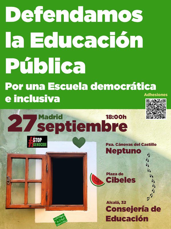👉Acude a la manifestación en defensa de la #EducaciónPública este sábado 27.

💚Por una educación democrática, inclusiva y de calidad para todos y todas.

💪¡Nos vemos el las calles!