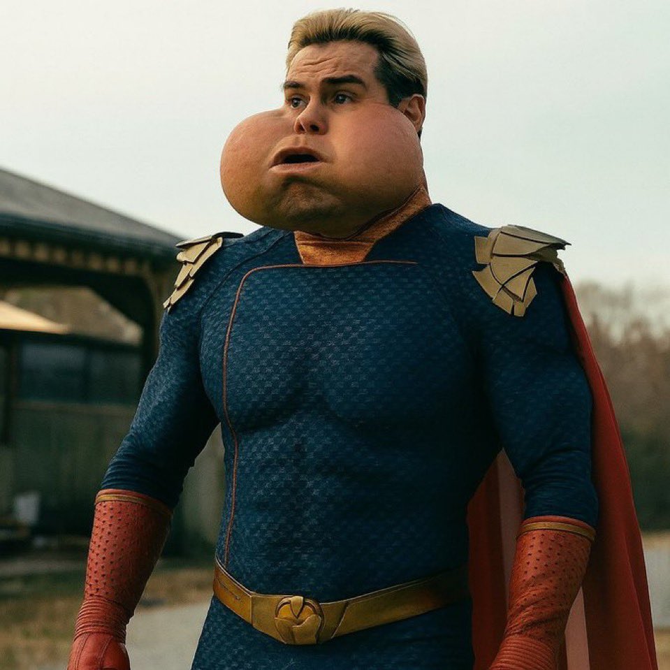 Meme of shocked Homelander character with swollen cheek