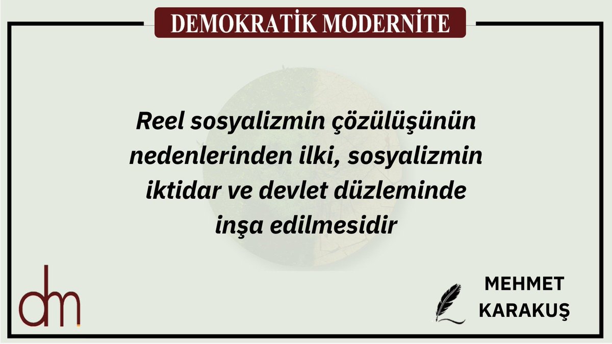 “Ulus-Devlet Çıkmazı ve Demokratik Konfederalizm” dosya konulu 51. Sayımızda Mehmet Karakuş’un “Reel Sosyalist Devlet ve Çözülüş Nedenleri” yazısı…
demokratikmodernite.org/reel-sosyalist…