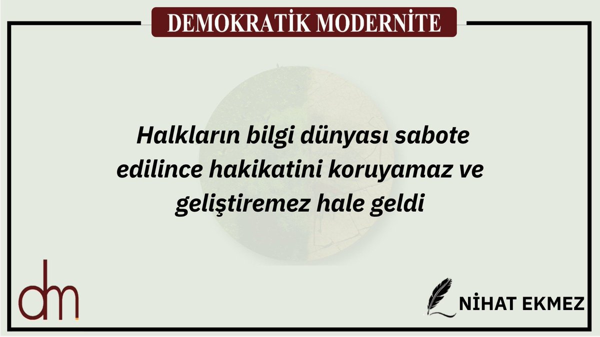 “Ulus-Devlet Çıkmazı ve Demokratik Konfederalizm” dosya konulu 51. Sayımızda Nihat Ekmez’in  “Bir Ortadoğu İmalatı: Devlet ve iktidar” yazısı…
demokratikmodernite.org/bir-ortadogu-i…