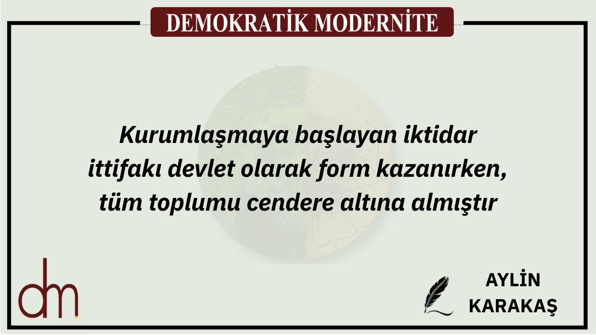 “Ulus-Devlet Çıkmazı ve Demokratik Konfederalizm” dosya konulu 51. Sayımızda Aylin Karakaş’ın “Ulus-Devlet Anti-Toplumdur” yazısı…
demokratikmodernite.org/ulus-devlet-an…
