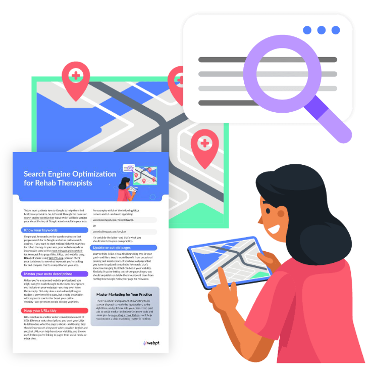 PTPNInc's tweet image. Nearly half of all Google searches are for local info—so if your clinic isn’t showing up, you’re missing out. 
@WebPT (a PTPN Preferred Vendor) breaks down SEO essentials to improve visibility, attract ideal patients, and thrive. Download your free guide: lp.webpt.com/mastering-mark…