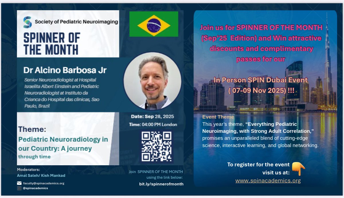 Spinner of the month this September takes us to the beautiful #Brazil where we meet the awesome Dr Alcino Barbosa and learn about the art and science of Pediatric Neuroradiology as practised in the beautiful South. Also, your last chance to win discounts to #SPIN25!