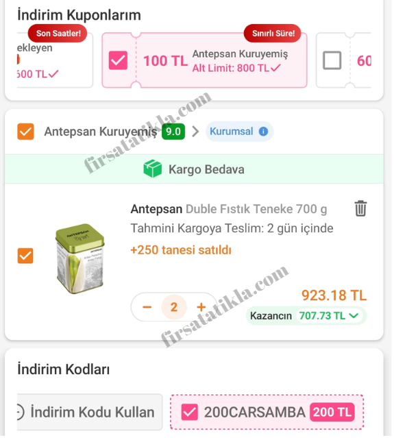 📢 Antepsan Duble Fıstık Teneke 700 g

💵 2 adet ürün altındaki 100 TL kupon + 200CARSAMBA koduyla
923,18 TL / adet 461,59 TL

📌 ty.gl/m980vlw35giwt

Trendyol #işbirliği
