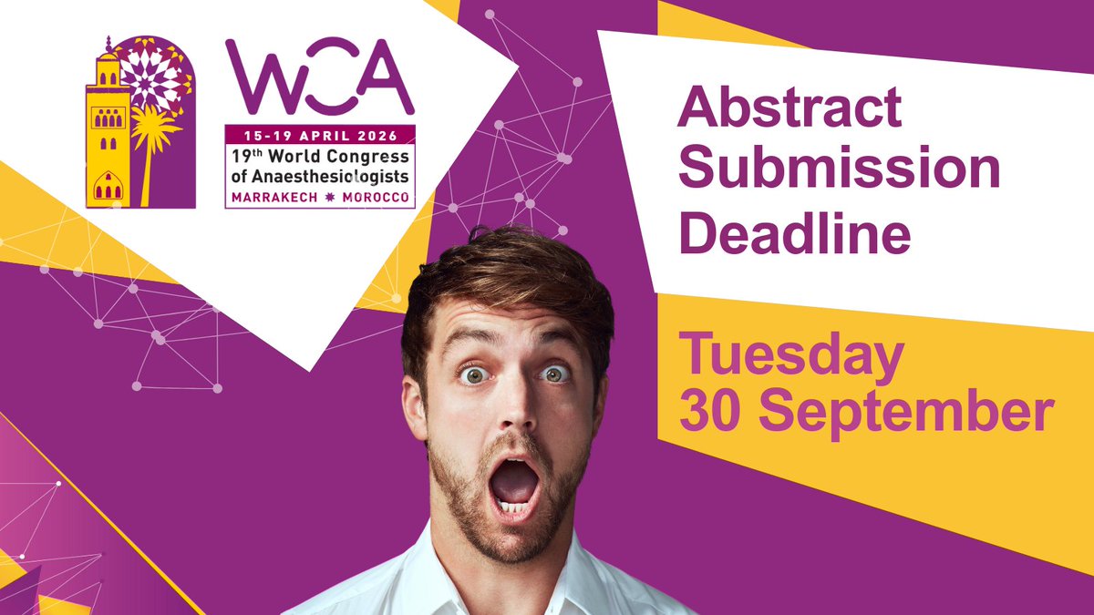 wfsawca's tweet image. 6 days left!

Submit your abstract for WCA2026 by 30 September (23:59 GMT+1).

Over 700 abstracts from 75 countries are already in.
Best Abstract prizes up to USD $1,000.

📌 Submit now: wcacongress.org/abstracts/

#WCA2026 #AbstractDeadline