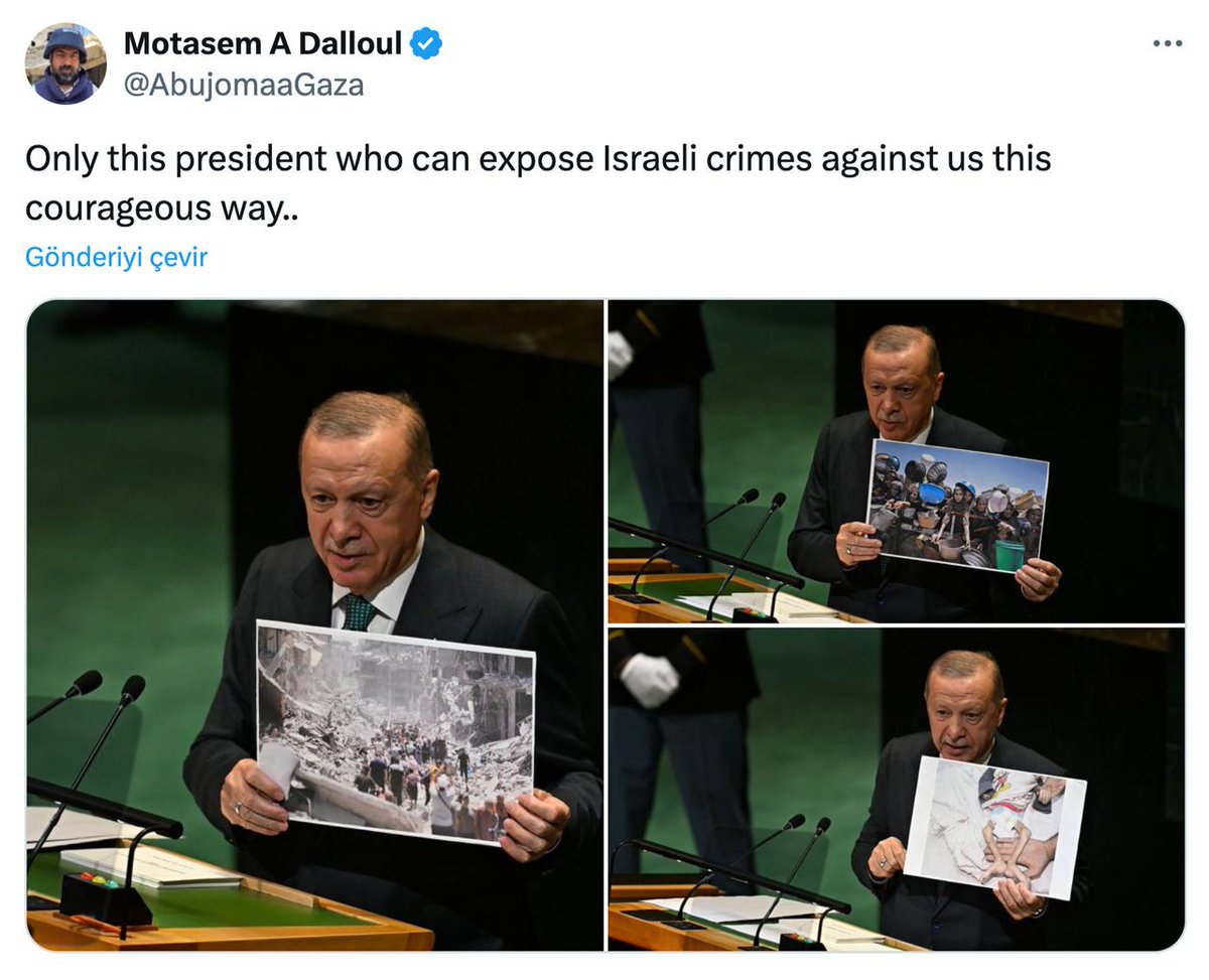 Gazzeli gazeteci Motasem A Dalloul'dan Cumhurbaşkanı Erdoğan'a teşekkür:

"İsrail'in bize karşı işlediği suçları bu kadar cesurca ifşa edebilecek tek başkan"
