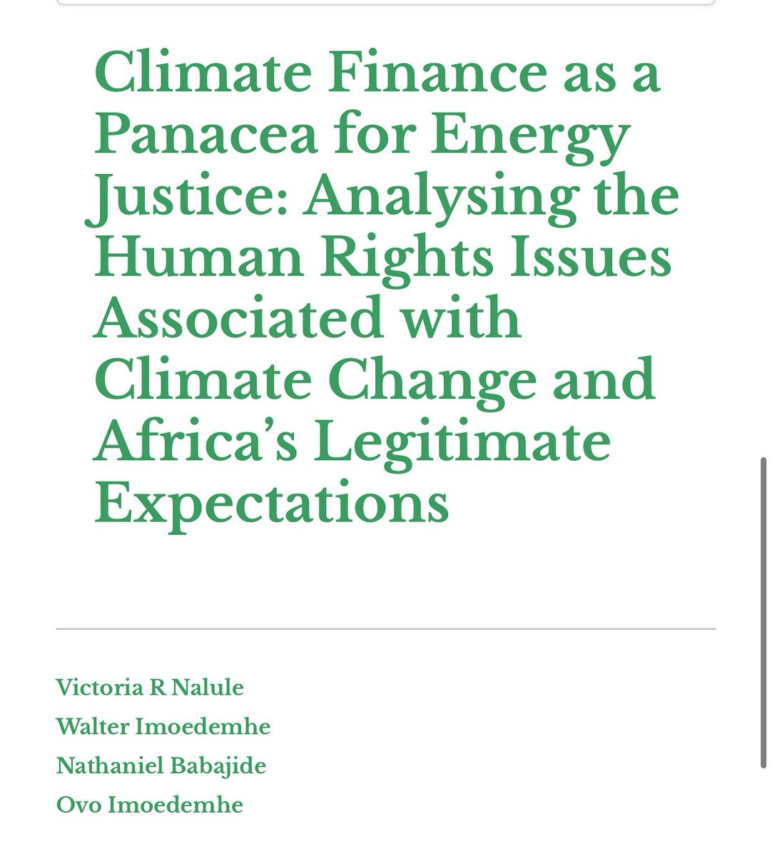 New publication on Climate Finance featuring our CEO, Dr Victoria R Nalule co-authored with Dr Walter Imoedemhe, Dr Nathaniel Babajide and Dr Ovo Imoedemhe

Check out the full article here: ajol.info/index.php/jsdlp