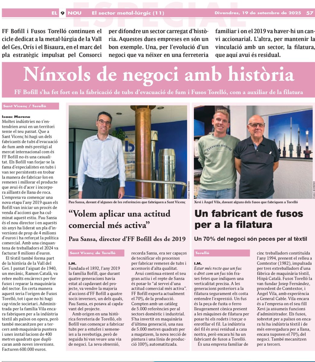 Indústria metal.lúrgica de la Vall del Ges, Orís i Bisaura a El 9 nou. Aquest mes les empreses Fusos Torelló i FF Bofill.