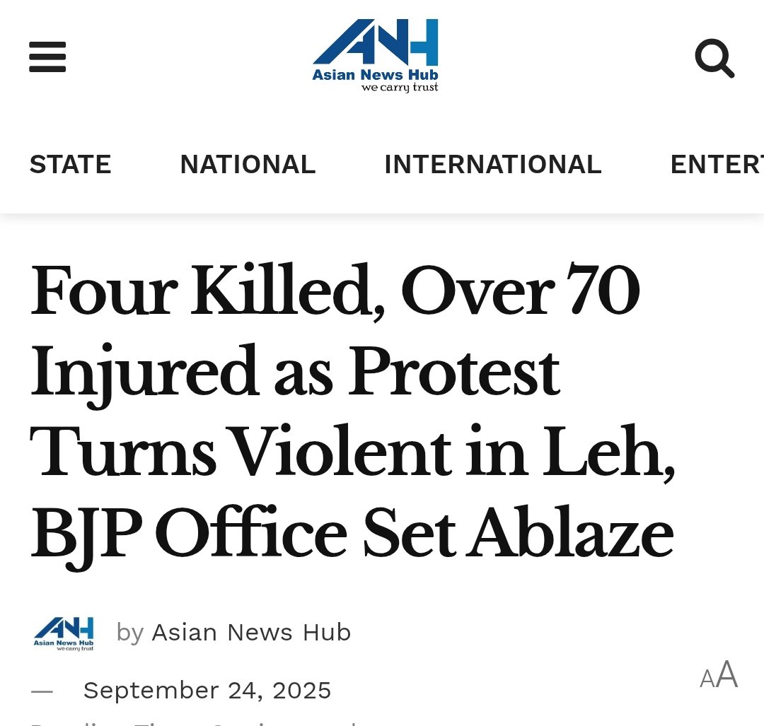 🚨🚨BIG BREAKING🚨🚨

ATLEAST FOUR PEOPLE KILLED AND MORE THAN 70 OTHERS INJURED IN #LADAKH

Confirming the deaths of 4 civilians, Chering Dorjey, Chairman Leh Apex Body told <a href="/AsianNewsHub/">Asian News Hub</a> that there was intense firing in which many sustained injuries &amp; 4 people have died so for.