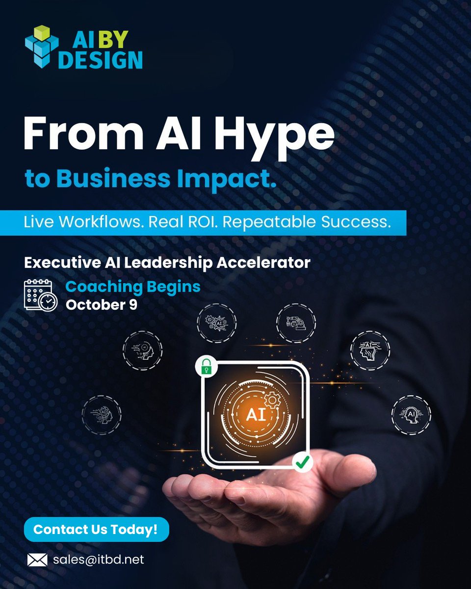 IT_BY_DESIGN's tweet image. This isn’t AI theory. This is execution.
The Executive AI Leadership Accelerator gives MSPs tools, playbooks, and workflows.

Starts Oct 9: hubs.ly/Q03KFDr80

#AIWorkflows #BusinessROI