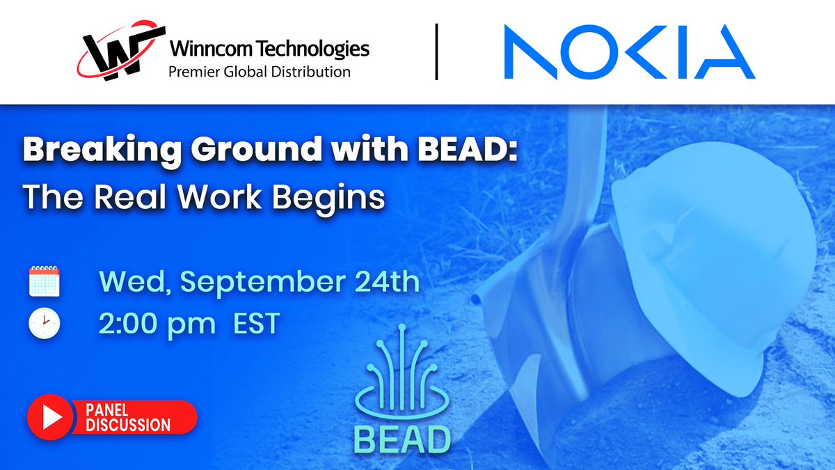WinncomTech's tweet image. With the first round of awardees announced, it's time to shift from planning to deployment. Join us for a forward-looking panel Discussion with @Nokia on breaking down the next phase of BEAD:
Wed, Sept 24th at 2pm EST ⬅️ TODAY
🔗 Register today: ow.ly/ZYUk50WMhLQ