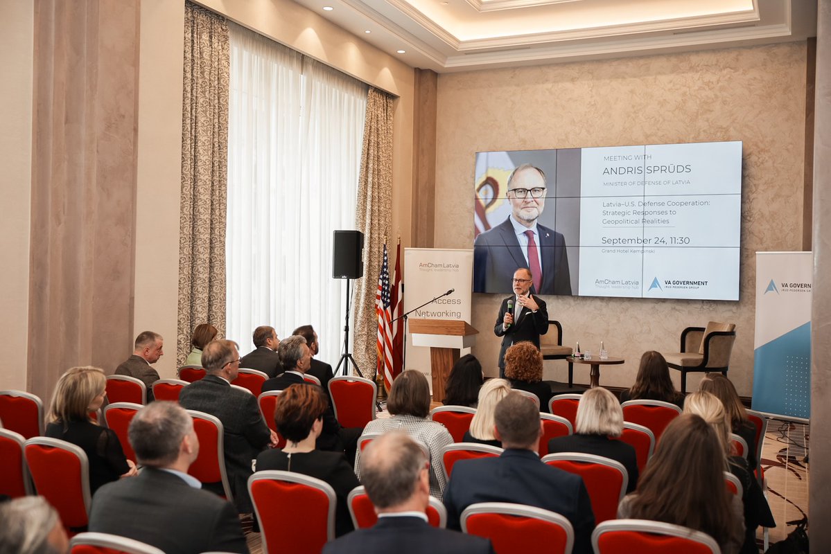 🇱🇻🤝🇺🇸 With <a href="/amchamlat/">AmCham Latvia</a> members on defence cooperation:
✅️  Latvia is moving towards 5% GDP for defence.
✅️  US remains our strategic partner, speed &amp; localisation are key.
✅️ Innovation is a game-changer: drones, counter-drones, 5G, AI.

#StrongerTogether