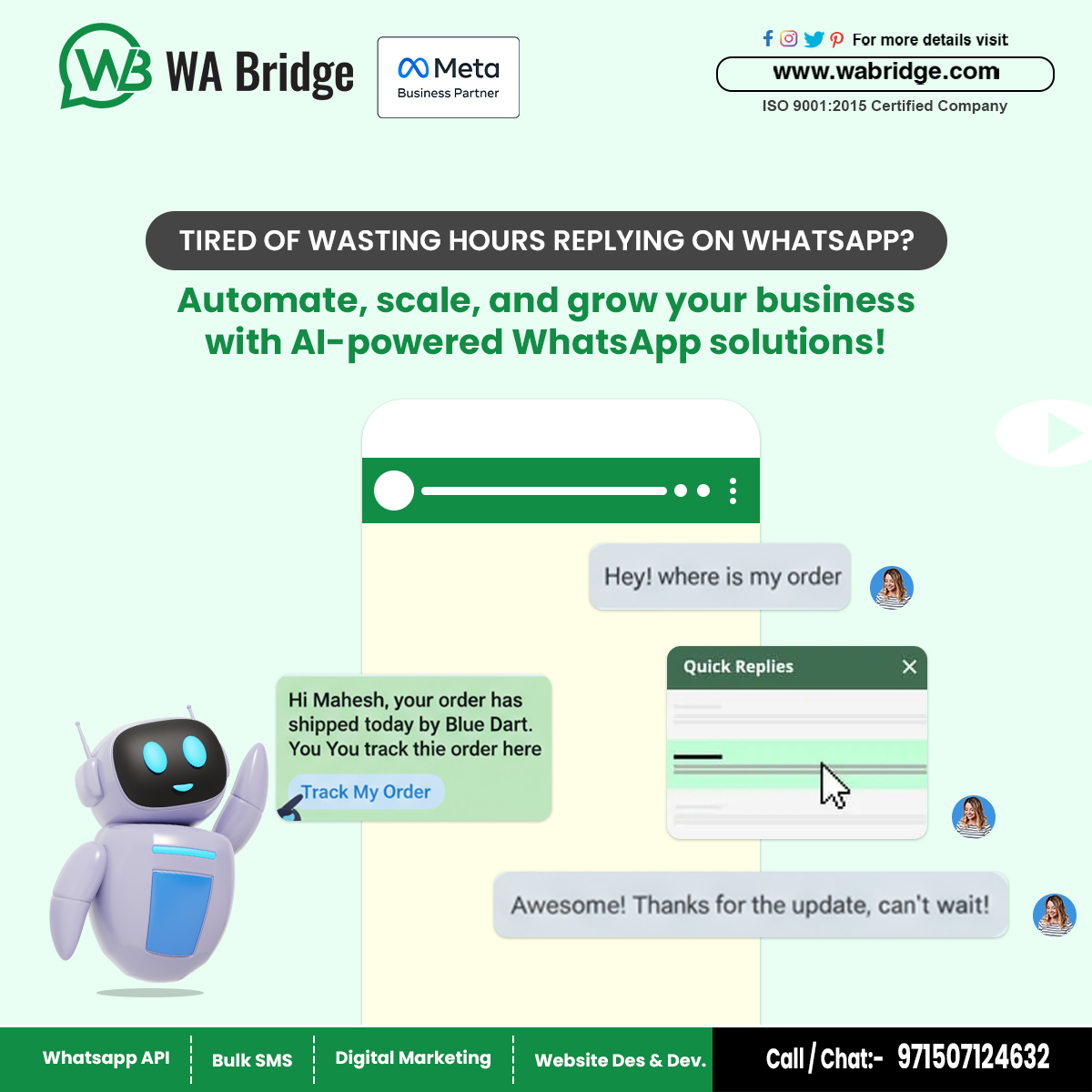 wabridge_uae's tweet image. Your time is precious ⏳. Automate WhatsApp with AI and watch your business scale effortlessly.

👉 Book Your Free Demo Today!
📞 Call / Chat: +971507124632
🌐 Visit: wabridge.com
.
.
#WhatsAppBusinessAPI #WAbridge #WhatsAppChatbot #AIChatbot #BusinessAutomation