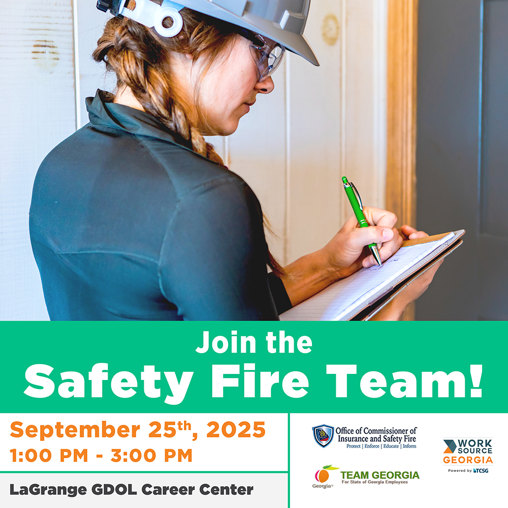 WorkSourceGA's tweet image. 𝗣𝘂𝗯𝗹𝗶𝗰 𝗦𝗲𝗿𝘃𝗶𝗰𝗲 𝗝𝗼𝗯 𝗙𝗮𝗶𝗿 𝗶𝗻 𝗟𝗮𝗚𝗿𝗮𝗻𝗴𝗲! Office of Insurance &amp;amp; Safety Fire is recruiting TOMORROW, 1-3 PM at the LaGrange GDOL Career Ctr. Learn about roles for Inspectors, Special Agents &amp;amp; more!

Details: tinyurl.com/2d3hvm4d

#LaGrangeGA #JobFair