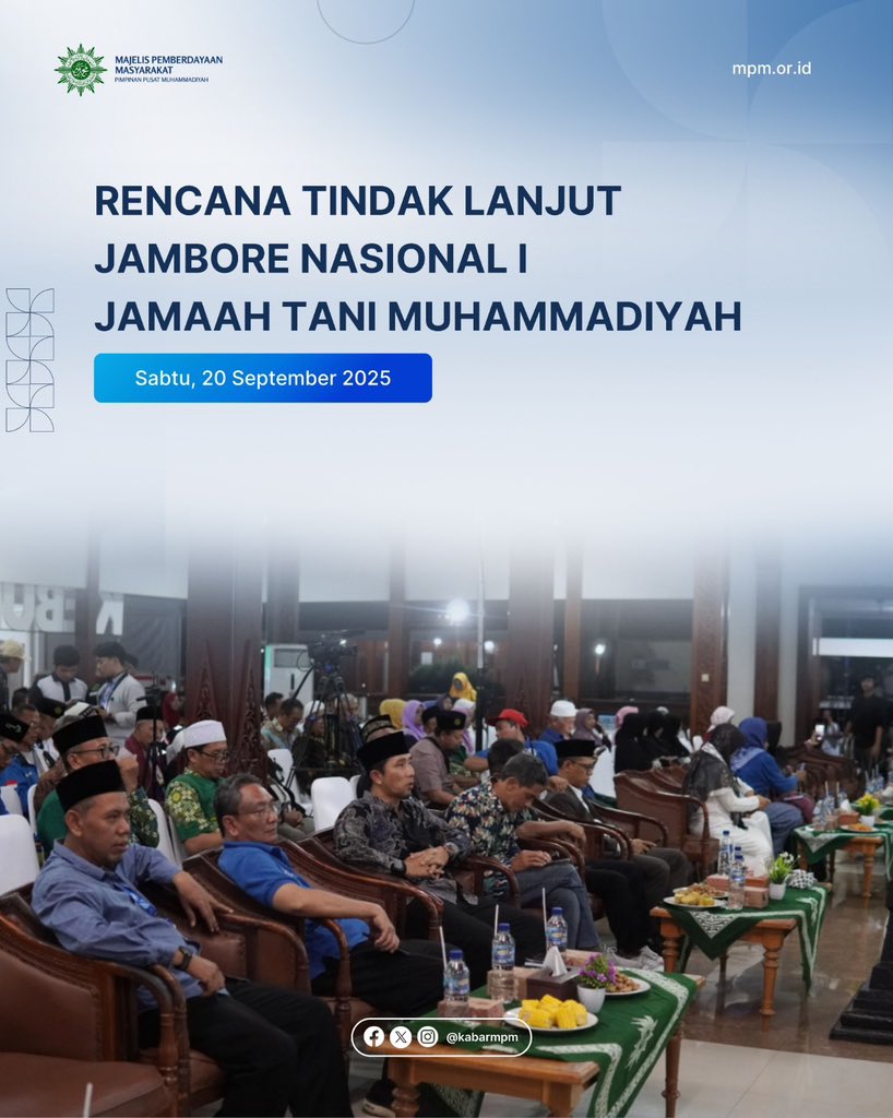 Majelis Pemberdyaan Masyarakat Pimpinan Pusat Muhammadiyah telah menggelar Rencana Tindak Lanjut (RTL) Jambore Nasional I Jamaah Tani Muuhammadiyah pada Sabtu, 20 September 2025 di Pendopo Kabumian Kebumen.
#KabarMPM #Muhammadiyah #JATAM #Jamnas #Jambore #Nasional #Kebumen