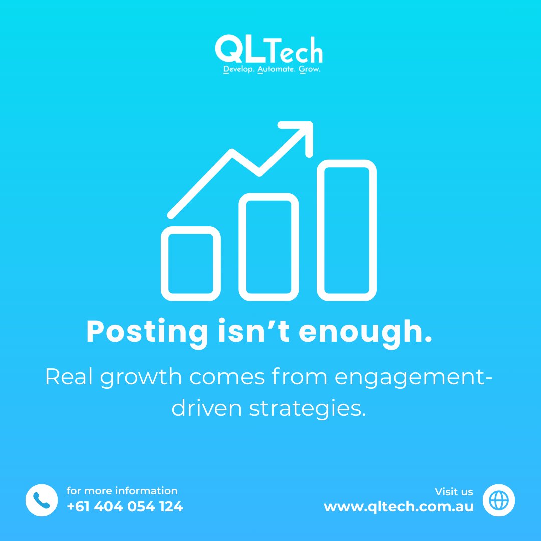 QLTechAustralia's tweet image. Posting isn’t enough — growth comes from real engagement. 🚀✨ 

#EngagementMatters #DigitalGrowth #SocialMediaTips #GrowYourBrand #MarketingStrategy #ContentThatConnects