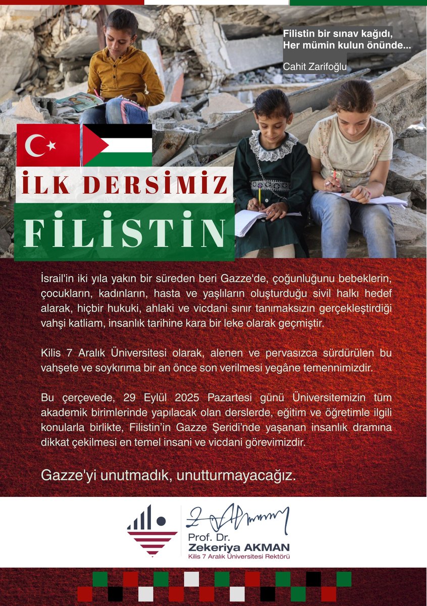 "Filistin bir sınav kağıdı
Her mümin kulun önünde..."

İLK DERSİMİZ FİLİSTİN