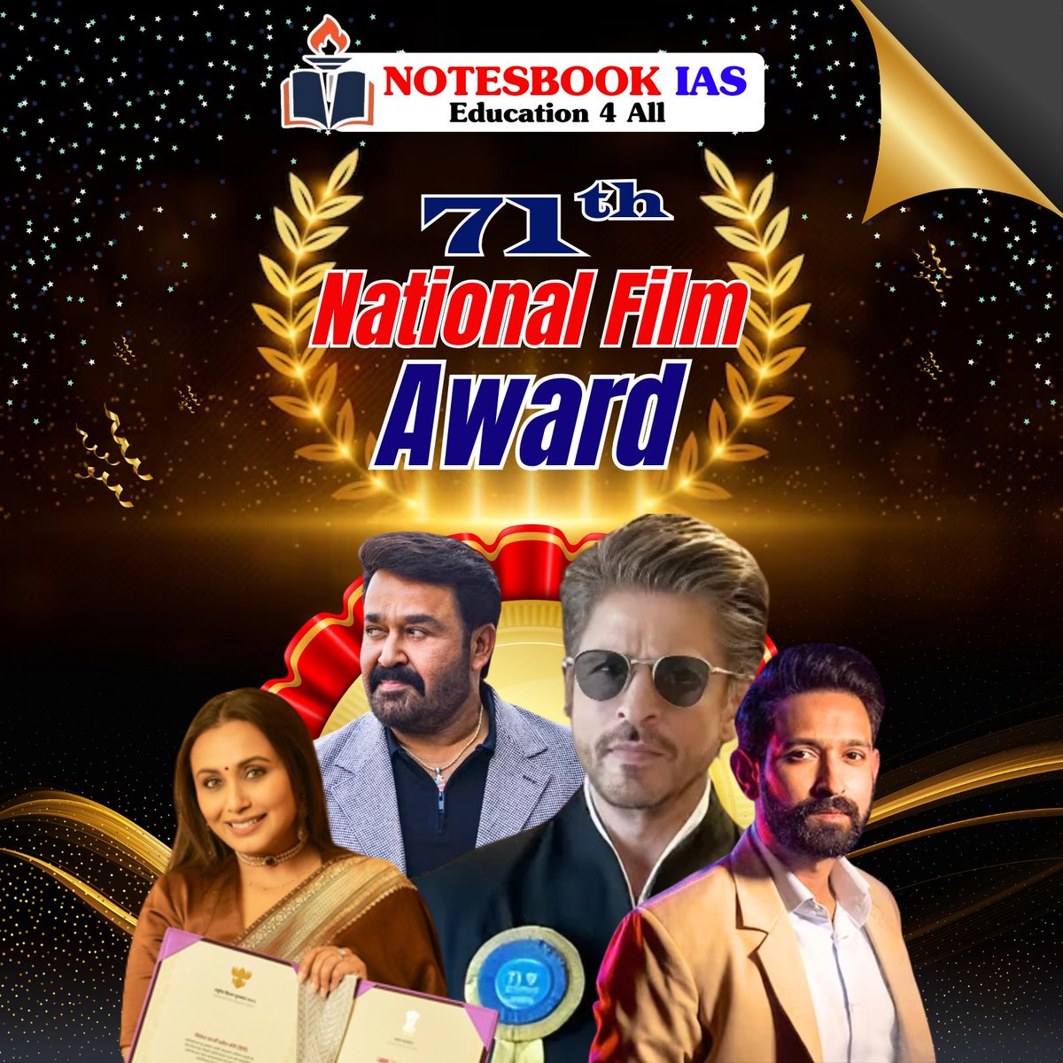 gitanjali88890's tweet image. 71st National Film Award
.
.
#71stNationalFilmAwards #NFA2023 #DadaSahebPhalkeAward2023 #CurrentAffairs #UPSC #NotesbookIAS