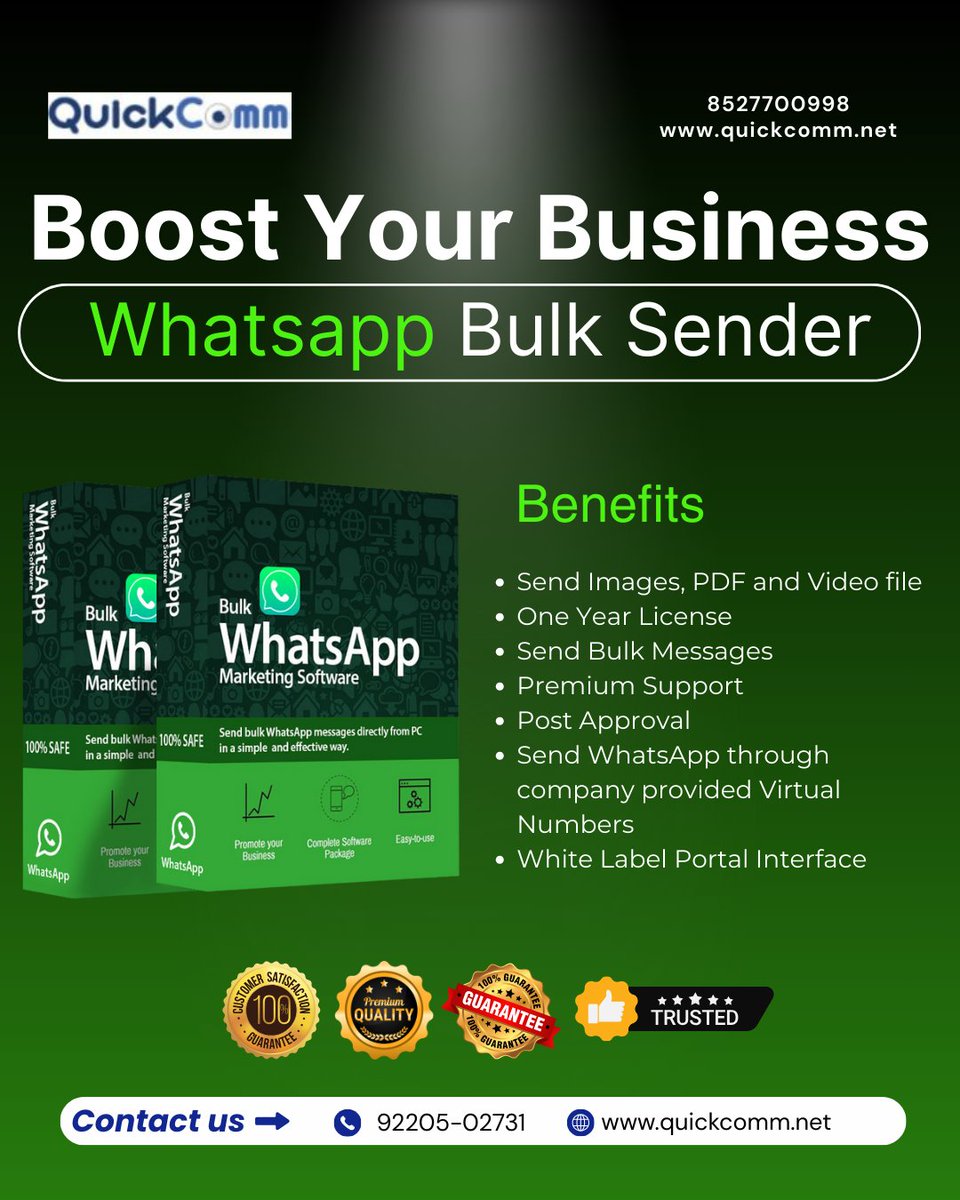 Quickcommtech's tweet image. 🚀 Reach Thousands in Just One Click!
📲 With WhatsApp Bulk Sender, send unlimited

✅ Fast Delivery
✅ Easy to Use
✅ 100% Secure

For More Details
📞 Call now: 92205-02731
🌐 quickcomm.net

#WhatsAppMarketing #BulkSender #BusinessGrowth #DigitalMarketing