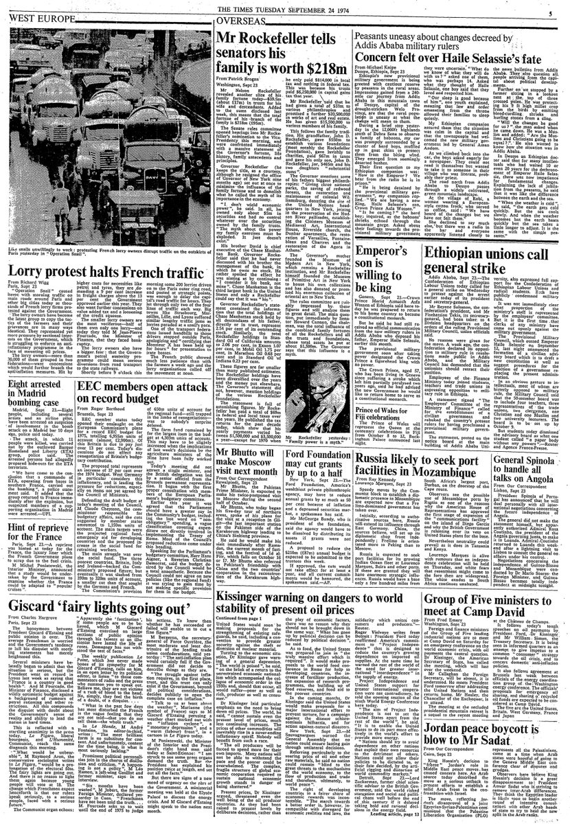 24th September 1974:

UK
Inflation
Lord Chalfont Quits Labour Party
Ford Plant Strike Continues
Potential Shortages
Share Index Lowest Point in 16 Years
Labour Lead in Polls
Police Seeks IRA Killer

WORLD
Henry Kissinger Addresses the UN
Edward Kennedy Out Of Presidential Race