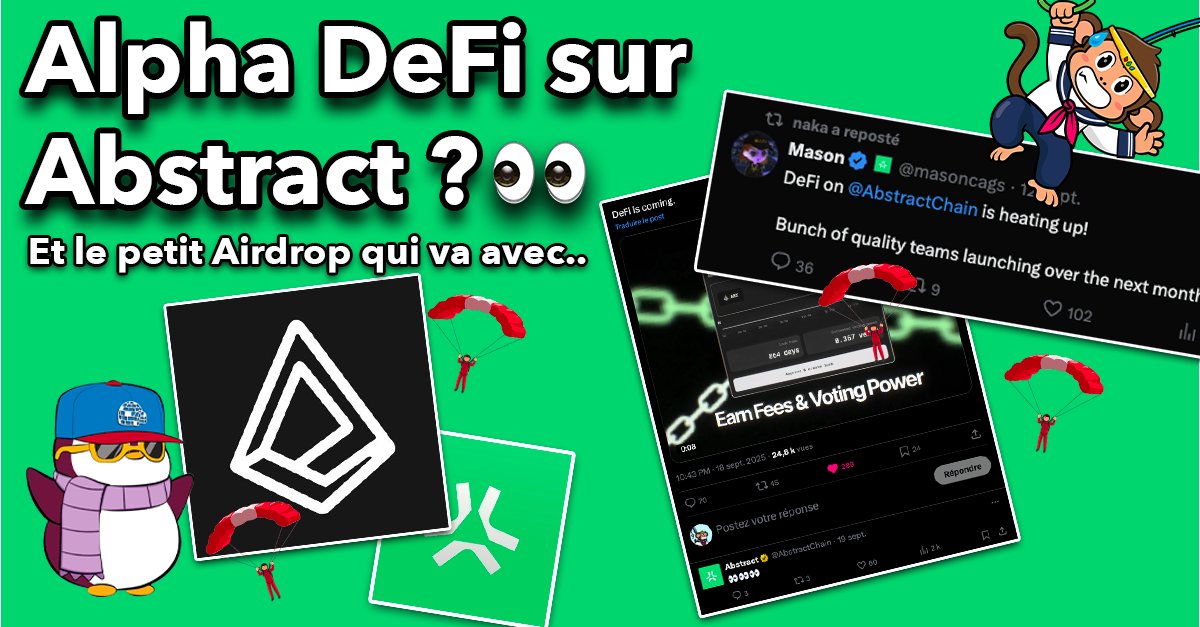 La DeFi, prochain driver d'XP sur Abstract ✳️ ?

C'est ce que la team semble push.. et y a un ALPHA 👀

<a href="/aborean/"></a> va airdrop 🪂 

T'es ptet eligible, et j'imagine un twist cool ⬇️

Aborean se présente comme un layer de liquidité sur Abstract.

Swap, liquidités, incentives… un