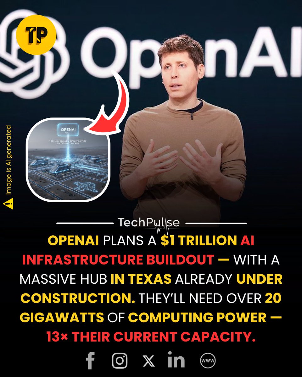 techpulse108's tweet image. OpenAI just went big — really big. They’ve unveiled plans for a sweeping global expansion of their computing infrastructure.
#OpenAI #StargateProject #AIInfrastructure #ComputeScale #SupercomputingHub #AIExpansion #TechMegaBuild #FutureOfAI #OracleCollab #SoftBankAlliance
