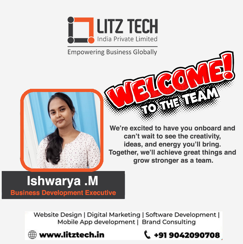 LITZTech's tweet image. 🚀 Welcome to the Team, Ishwarya! 🎉

We are thrilled to welcome Ishwarya to the Litz Tech family as our new Business Development Executive (BDE)! 💼✨