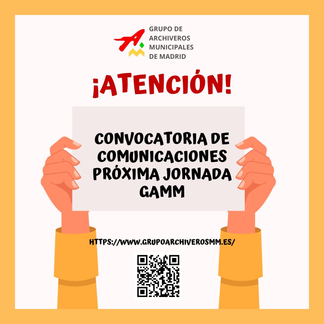 ¡AVISO! Convocatoria de comunicaciones para las XXII Jornadas de Archivos Municipales organizada por el Grupo de Archiveros Municipales de Madrid, “Acceso y difusión en los archivos municipales: entre la transparencia y la protección de datos”. acortar.link/Qj4gjf