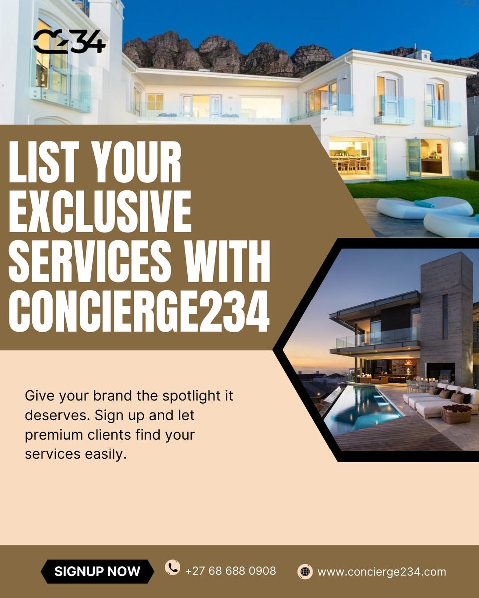 Concierge234's tweet image. 🌟 List your exclusive services at Concierge234.com today and connect with clients who value quality. 🚀 #Concierge234 #ExclusiveServices #PremiumSolutions