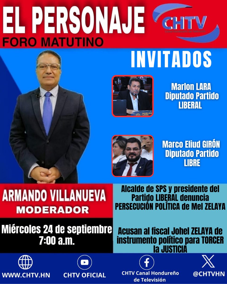 Sintonizanos hoy en el Foro El Personaje por CHTV a partir de las 7:00 AM