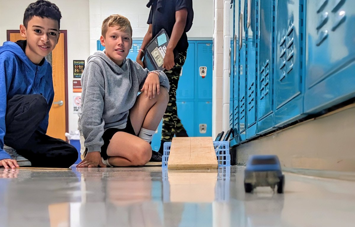 6th grade <a href="/DCS_Pacers/">DelawareCity Schools</a> scientists are "ramping up" their science skills today. These young scientists are testIng how the height of a ramp impacts the distance a toy car will travel. #ScienceSkills