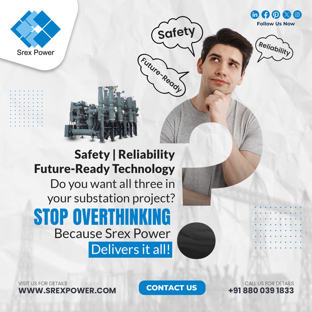srexpowerindia's tweet image. Safe. Reliable. Future-Ready. ⚡
At Srex Power India Pvt. Ltd., we deliver AIS &amp;amp; GIS substations with complete EPC expertise – from design &amp;amp; engineering to commissioning. 🚀
👉 Because your trust is our responsibility! 
#SrexPower #SubstationSolutions #AIS #GIS #PoweringProgress