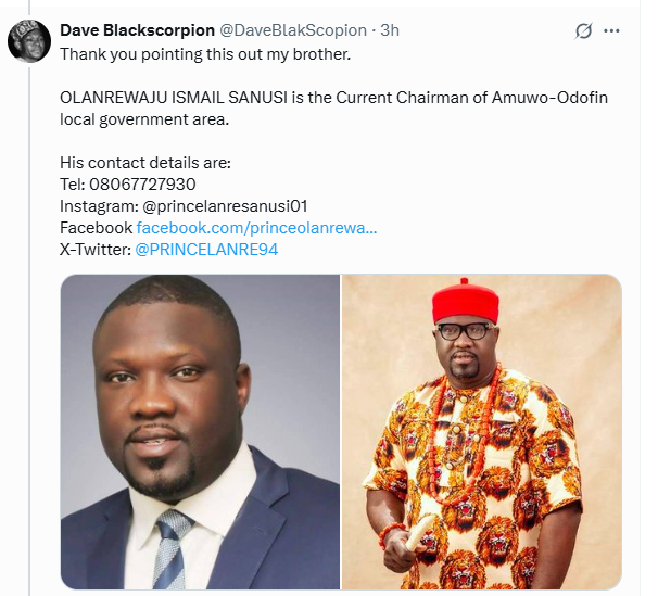 Response to the Twitter Trend by Dave Blackscorpion

Although, I don't doubt the intentions, it may be right, but the X thread about Amuwo-Odofin’s leadership—where <a href="/DaveBlakScopion/">Dave BlackScorpion</a> calls out past leaders like Hon. Valentine Buraimoh and Hon. George Adegeye Olawande (both non